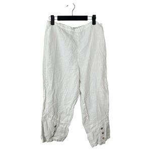 Click By Color Me Cotton White Linen Button Crop Flowy Wide Leg Pants Medium